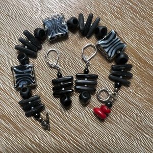 Zebra & Black Oriental Style Bracelet & earrings